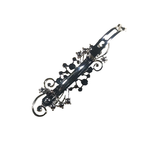 Stars Ablaze Hair Barrette Tension Clip Silver Tone Faux Pearls Party Wedding - Picture 5 of 6